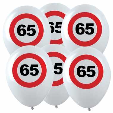 12x leeftijd verjaardag ballonnen met 65 jaar stopbord opdruk 28 cm
