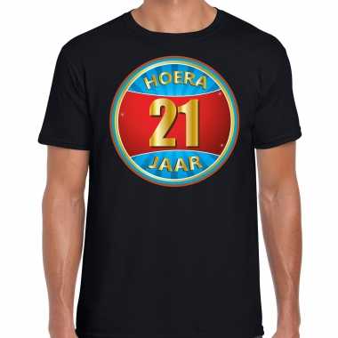 21e verjaardag cadeau t-shirt hoera 21 jaar zwart voor heren