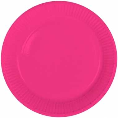 8x stuks party gebak/eet bordjes van papier fuchsia roze 23 cm