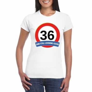 Verkeersbord 36 jaar t-shirt wit dames