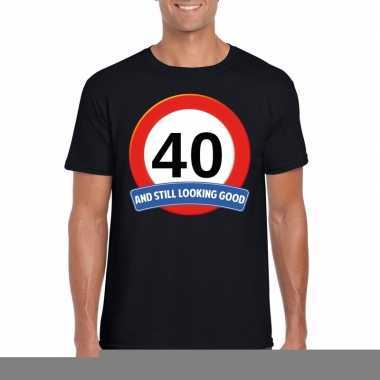 Verkeersbord 40 jaar t-shirt zwart volwassenen