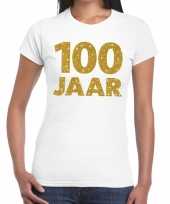 100 jaar goud glitter verjaardag jubileum kado shirt wit dames