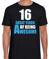 16 great years of being awesome verjaardag cadeau t-shirt zwart voor heren
