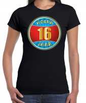 16e verjaardag cadeau t-shirt hoera 16 jaar zwart voor dames