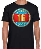16e verjaardag cadeau t-shirt hoera 16 jaar zwart voor heren