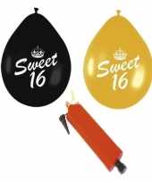 24x sweet 16 ballonnenpakket zwart en goud inclusief pomp