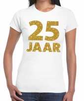 25 jaar goud glitter verjaardag jubileum kado shirt wit dames