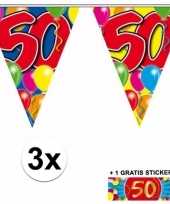 3 gekleurde slingers 50 jaar met sticker