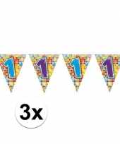 3x mini vlaggenlijn slinger verjaardag versiering 1 jaar