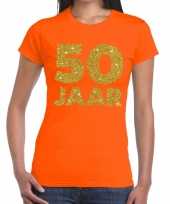 50 jaar goud glitter verjaardag jubileum kado shirt oranje dames