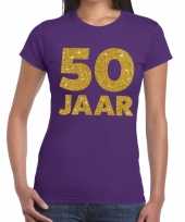 50 jaar goud glitter verjaardag jubileum kado shirt paars dames