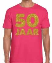 50 jaar goud glitter verjaardag t-shirt roze heren