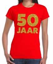50 jaar gouden glitter verjaardag t-shirt rood dames
