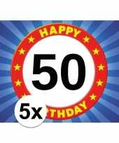 5x 50 jaar stopbord thema stickers 7 5 x 10 5 cm