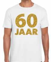 60 jaar goud glitter verjaardag jubileum kado shirt wit heren