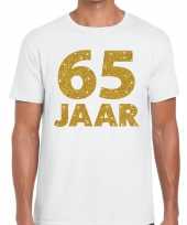 65 jaar goud glitter verjaardag jubileum kado shirt wit heren