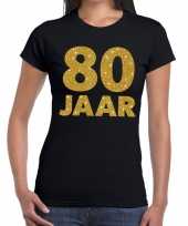80 jaar goud glitter verjaardag jubileum kado shirt zwart dames