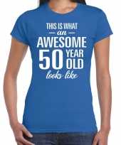 Awesome 50 year sarah cadeau t-shirt blauw dames