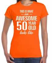 Awesome 50 year sarah cadeau t-shirt oranje dames