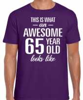 Awesome 65 year 65 jaar cadeau t-shirt paars heren