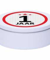 Cadeau kado wit rond blik 1 jaar 18 cm