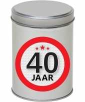 Cadeau kado zilver rond blik 40 jaar 13 cm