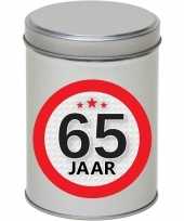 Cadeau kado zilver rond blik 65 jaar 13 cm