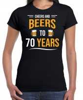 Cheers and beers 70 jaar verjaardag cadeau t-shirt zwart voor dames