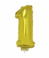 Gouden opblaas cijfer ballon 1 op stokje 41 cm