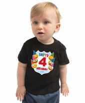 Happy birthday 4e verjaardag t-shirt shirt 4 jaar met emoticons zwart voor peuters kinderen