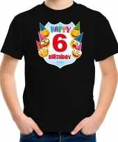 Happy birthday 6e verjaardag t-shirt shirt 6 jaar met emoticons zwart voor kleuters kinderen