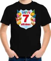 Happy birthday 7e verjaardag t-shirt shirt 7 jaar met emoticons zwart voor kinderen