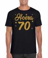 Hoera 70 jaar verjaardag cadeau t-shirt goud glitter op zwart heren