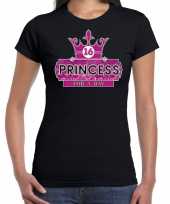 Princess 16e verjaardag t-shirt zwart voor dames