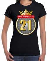 This princess is 21 verjaardag t-shirt zwart 21 jaar voor dames