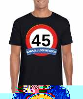 Verkeersbord 45 jaar t-shirt zwart volwassenen