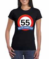 Verkeersbord 55 jaar t-shirt zwart dames